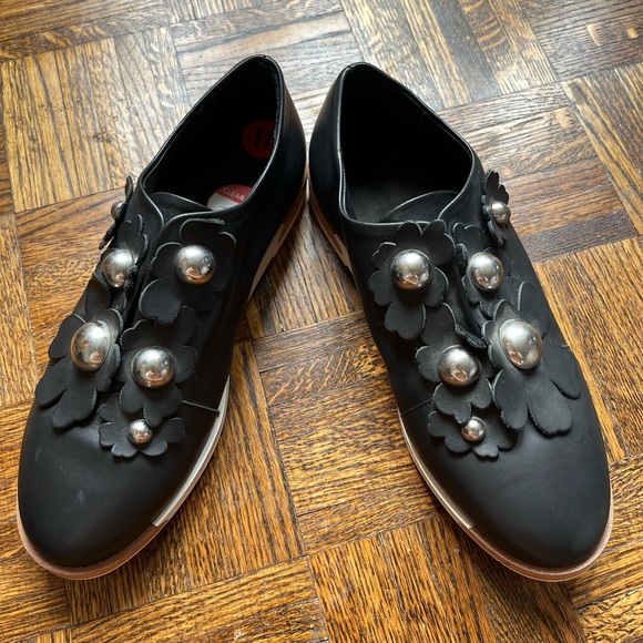 MIISTA London Leather Black and white Studded Flower Loafers size 11 - Picture 2 of 14